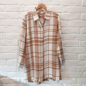 Flax Brown and White Plaid Midi Dress